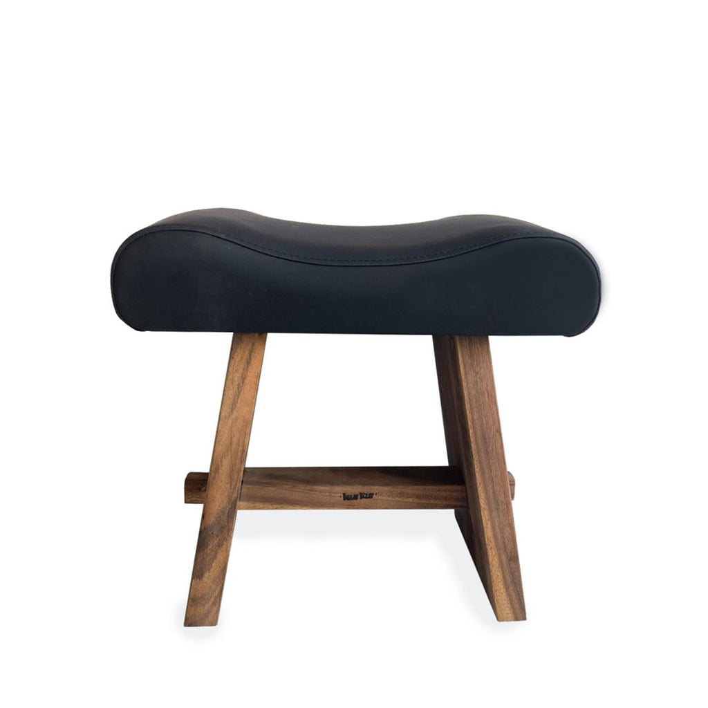 Tabouret en bois de suar avec cuir - noir naturel