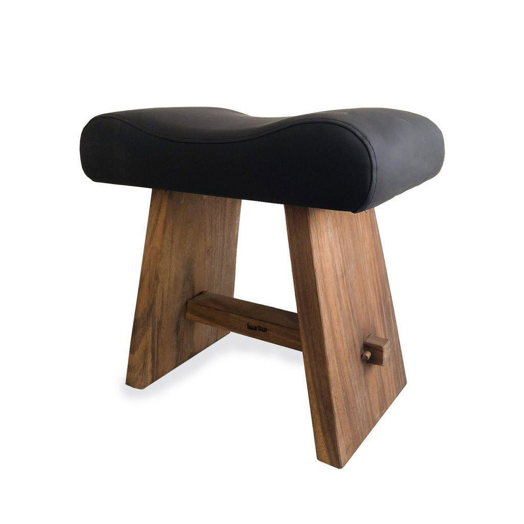 Tabouret en bois de suar avec cuir - noir naturel