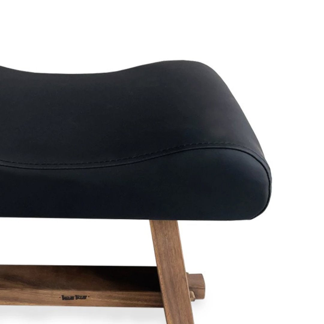 Tabouret en bois de suar avec cuir - noir naturel