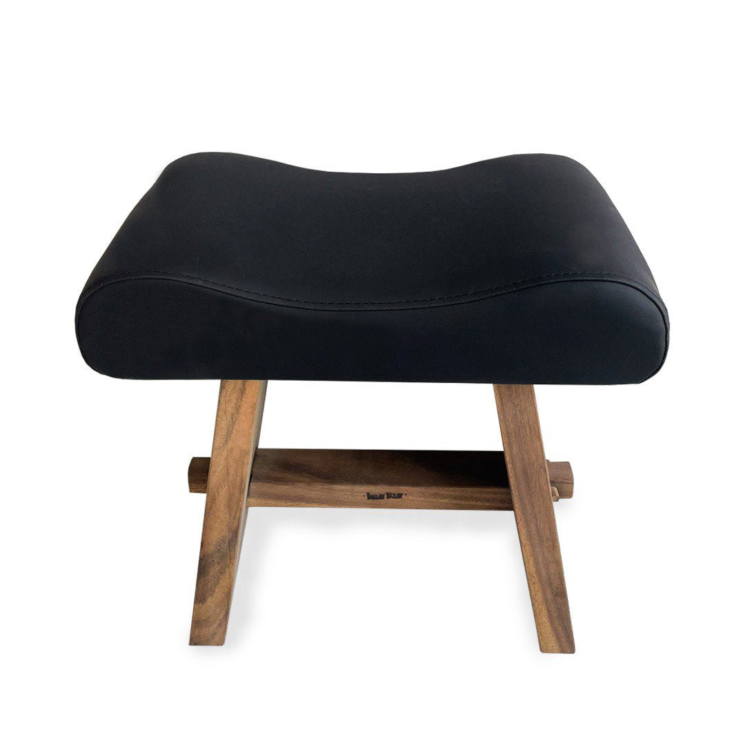 Tabouret en bois de suar avec cuir - noir naturel