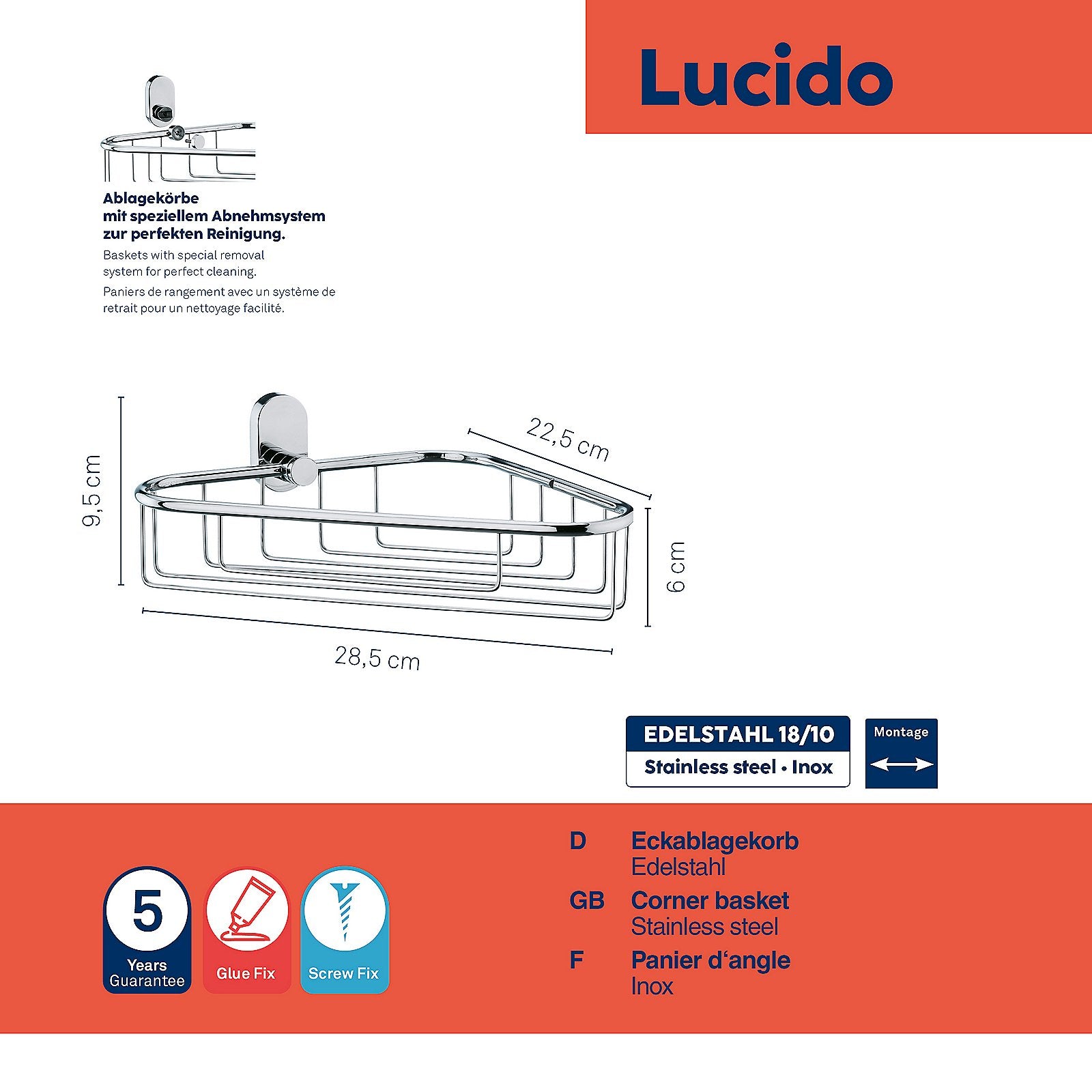 Lucido panier de douche 28,5 x 22,5 x 9,5 cm