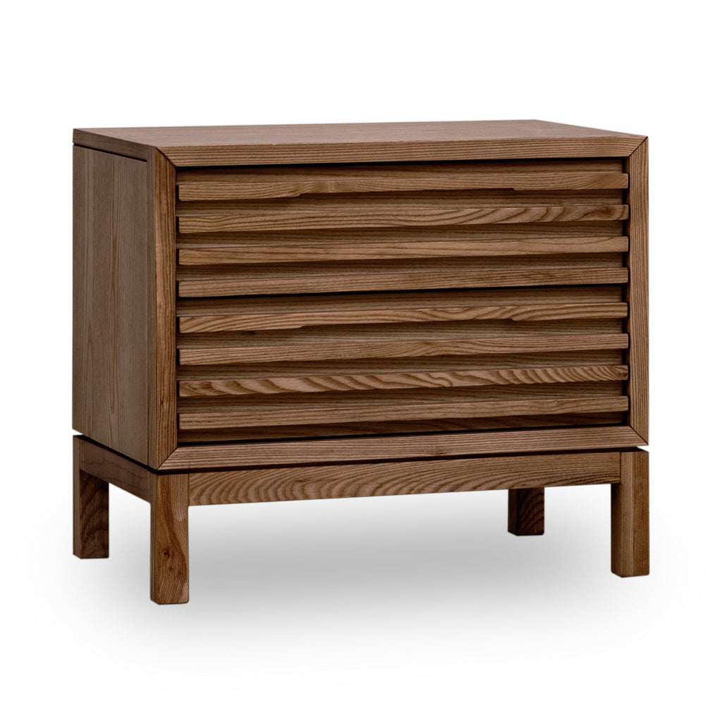 Tanner table de chevet en frêne à deux tiroirs, finition Roux