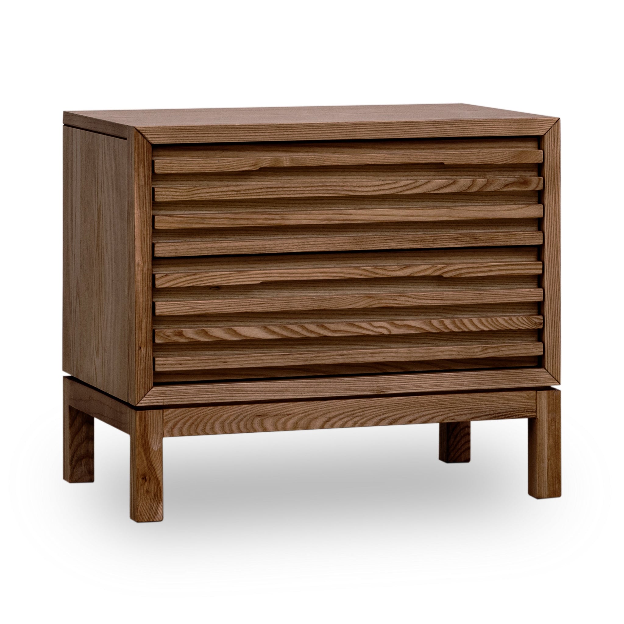 Tanner table de chevet en frêne à deux tiroirs, finition Roux