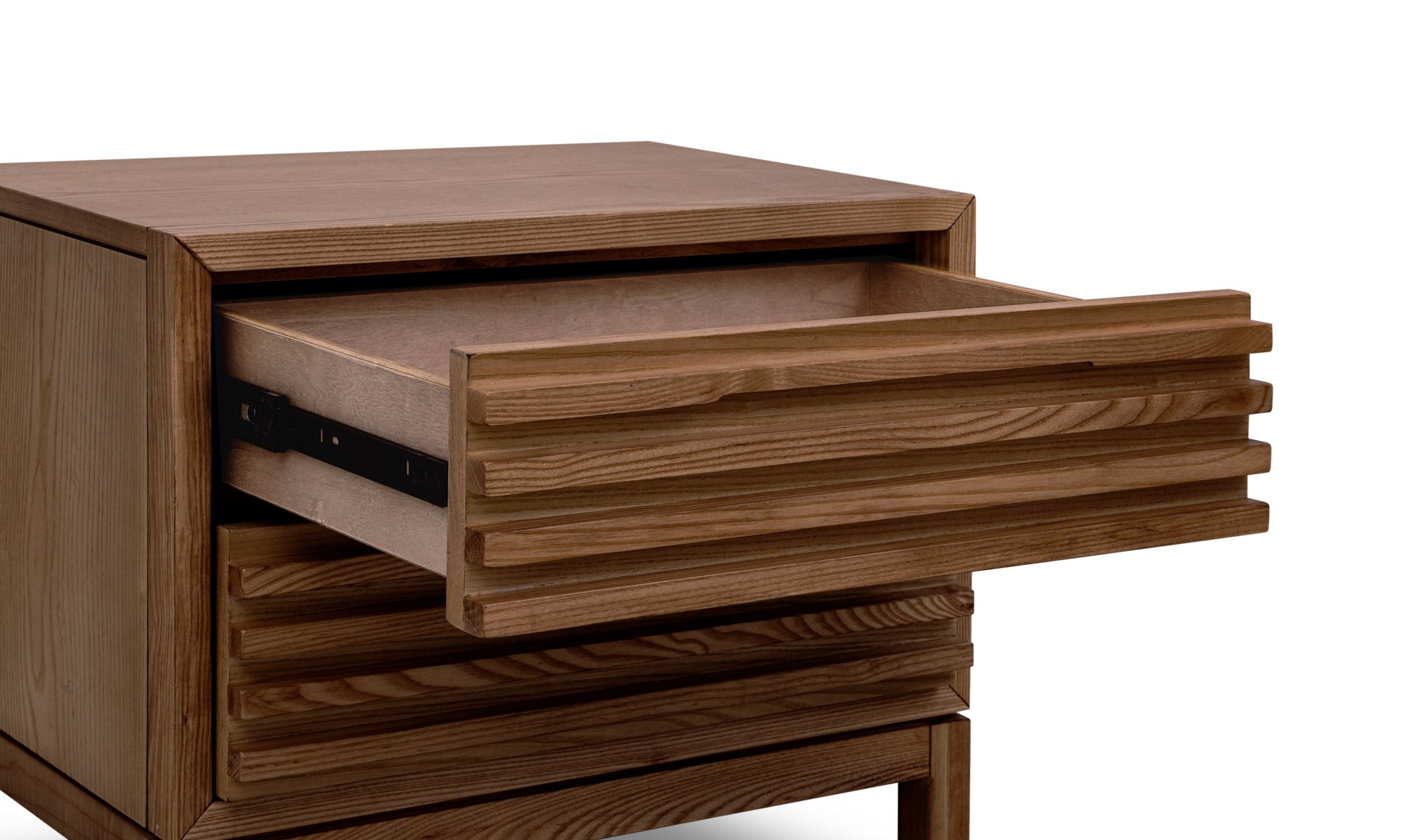 Tanner table de chevet en frêne à deux tiroirs, finition Roux