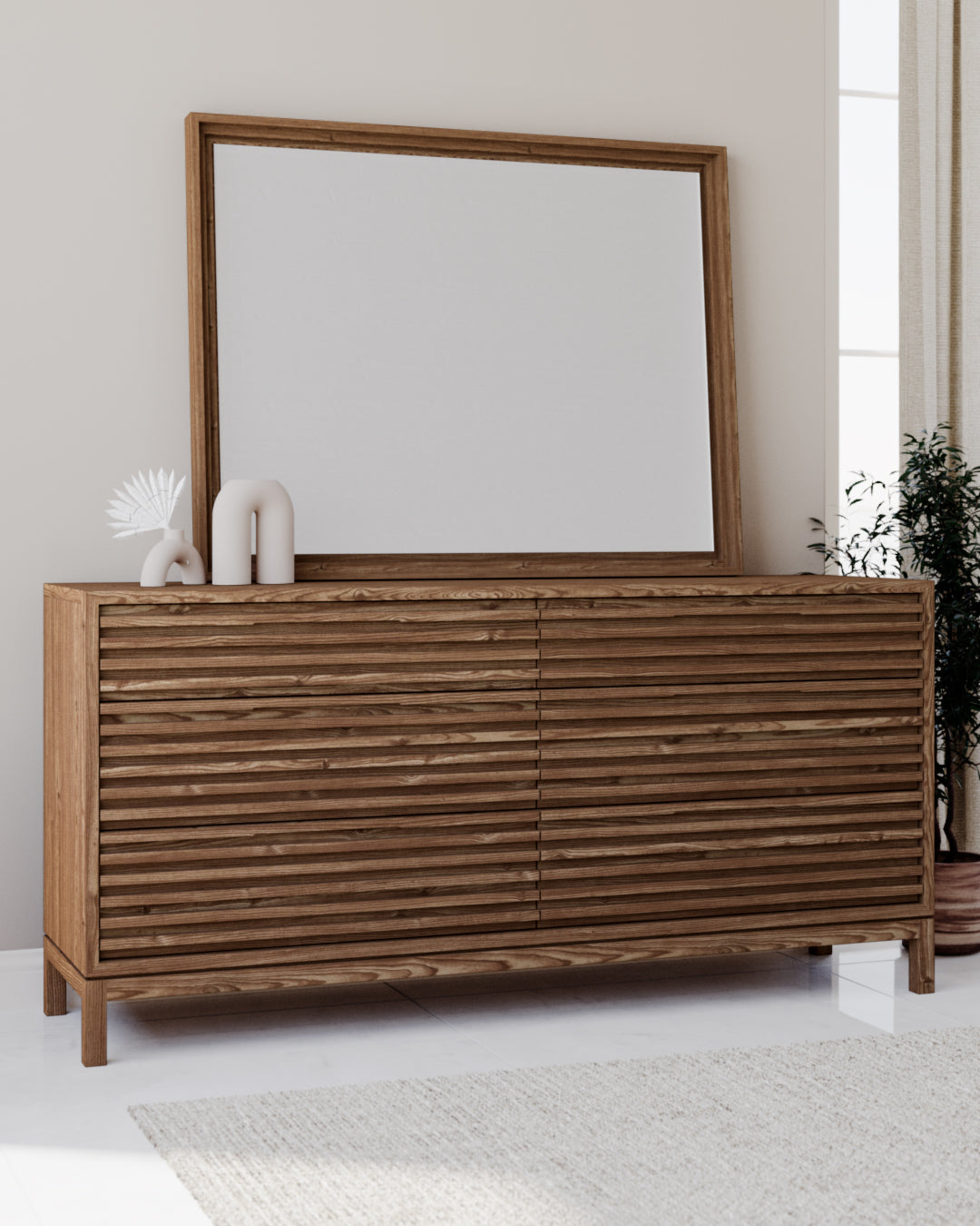 Commode Tanner à six tiroirs en bois de frêne couleur Roux