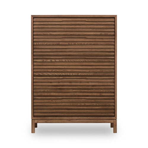 Commode Tanner à cinq tiroirs en frêne, finition Roux