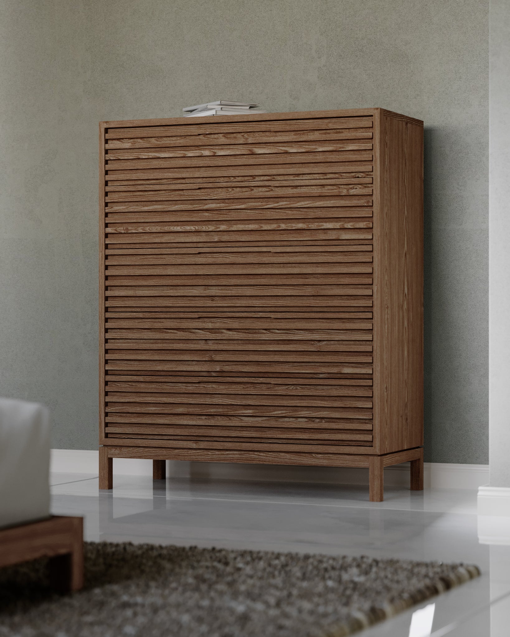 Commode Tanner à cinq tiroirs en frêne, finition Roux