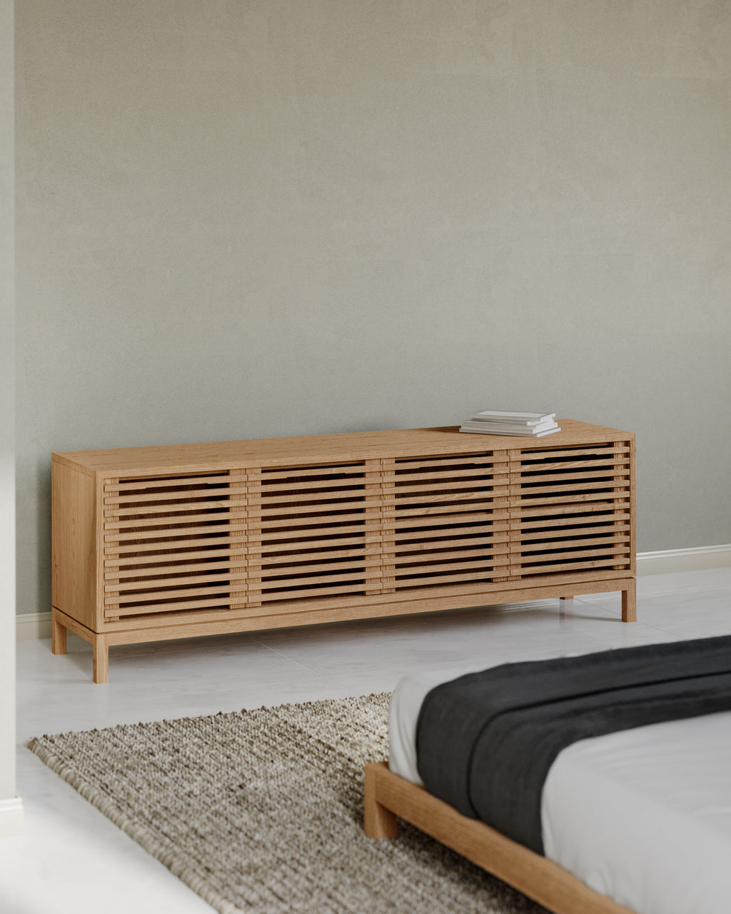 Tanner console multimédia à quatre portes en frêne, coloris lin