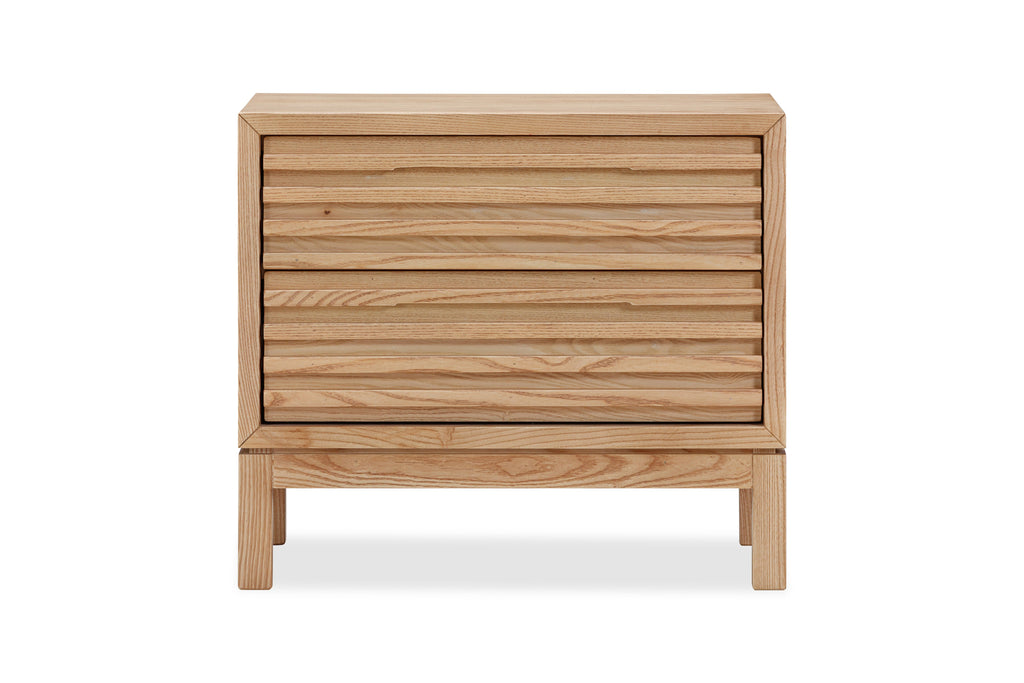 Table de chevet Tanner à deux tiroirs en bois de frêne, finition lin