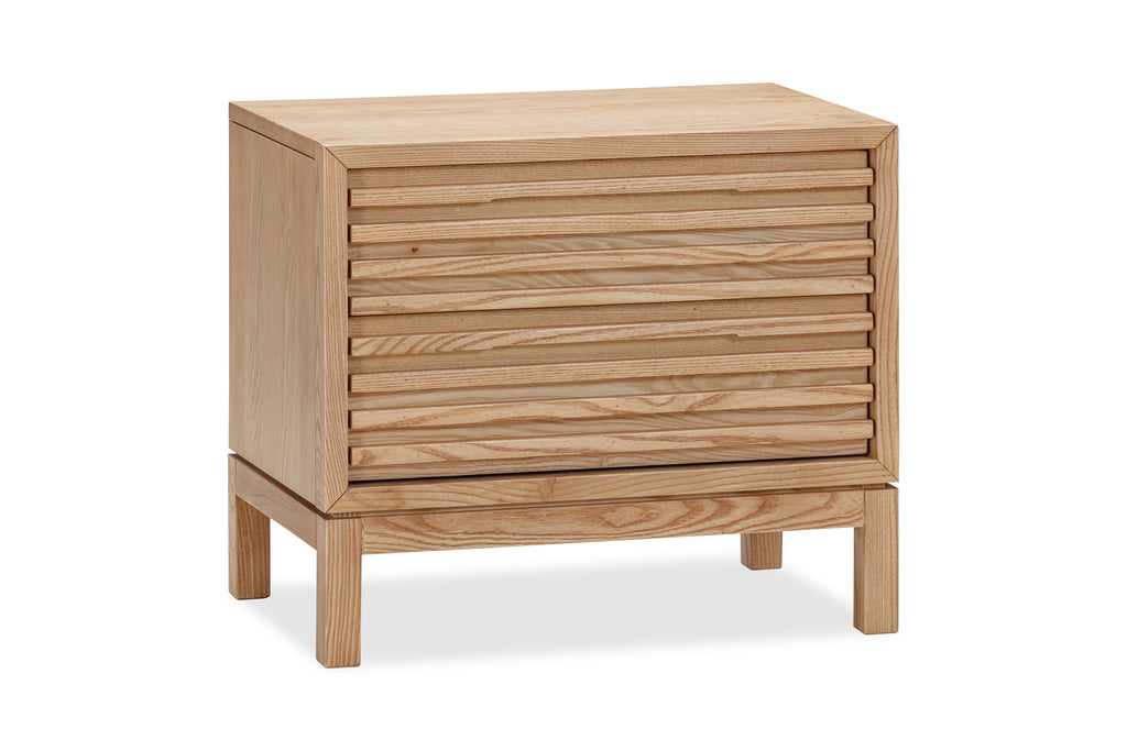 Table de chevet Tanner à deux tiroirs en bois de frêne, finition lin