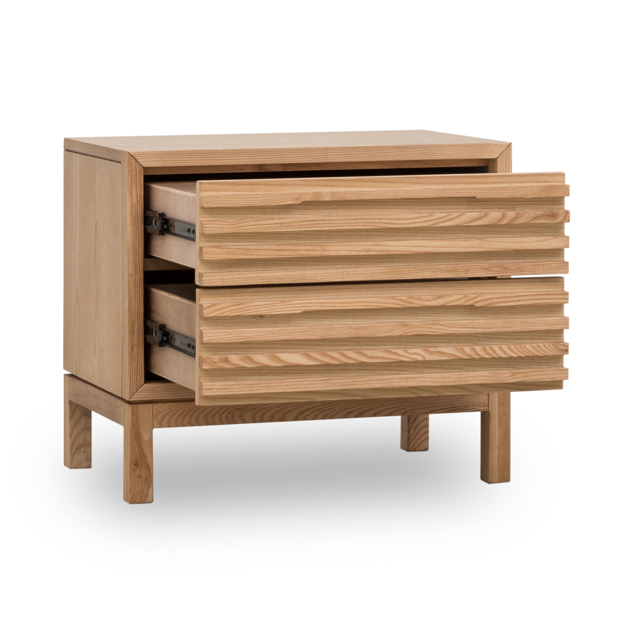 Table de chevet Tanner à deux tiroirs en bois de frêne, finition lin