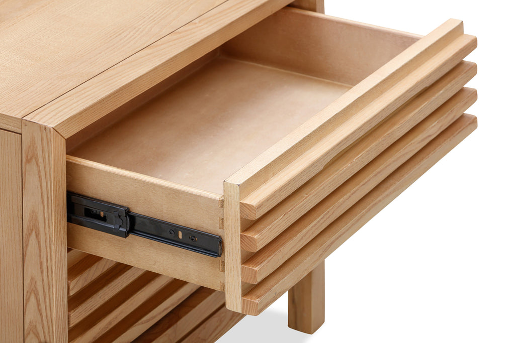 Table de chevet Tanner à deux tiroirs en bois de frêne, finition lin