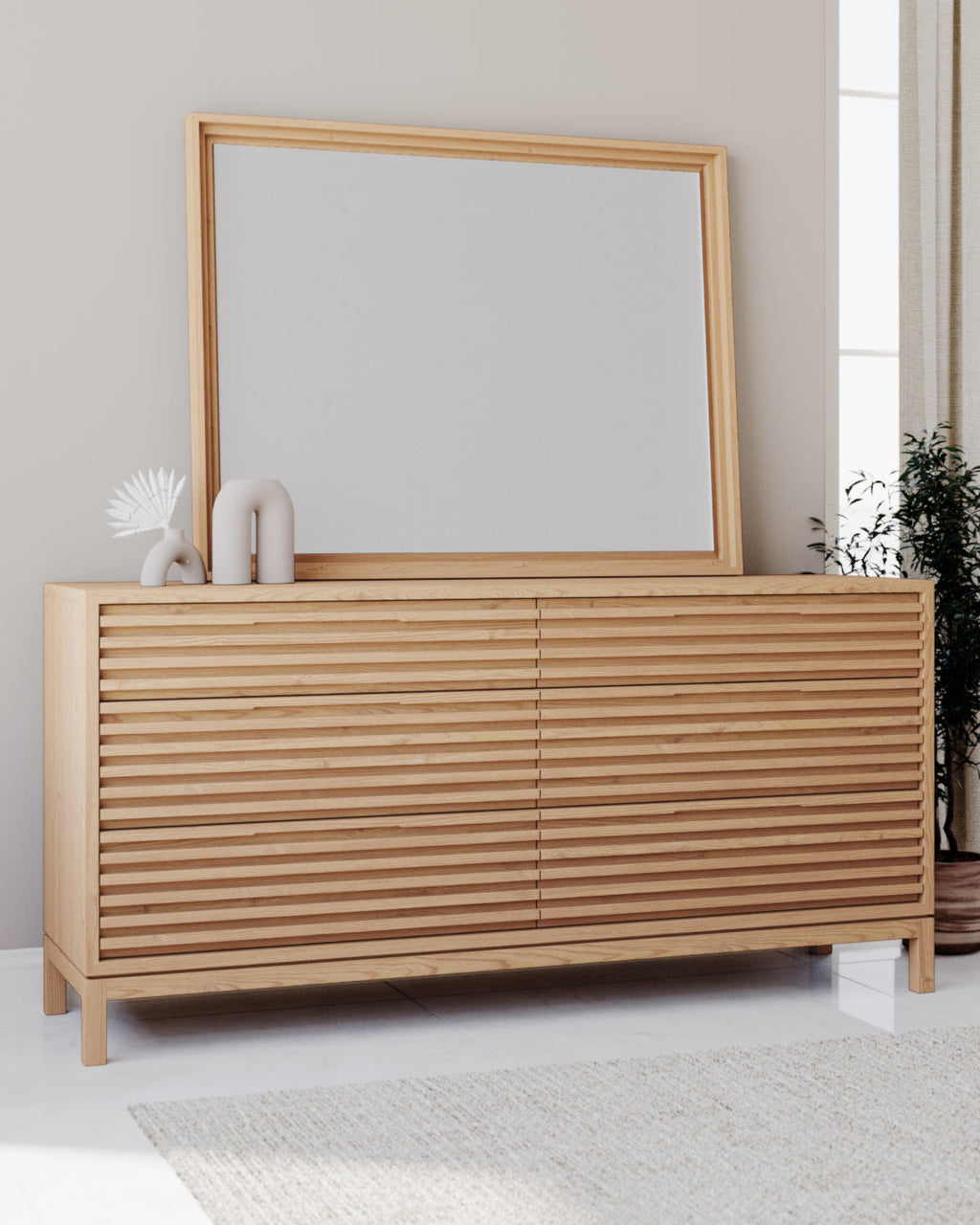 Commode Tanner à six tiroirs en bois de frêne, couleur lin