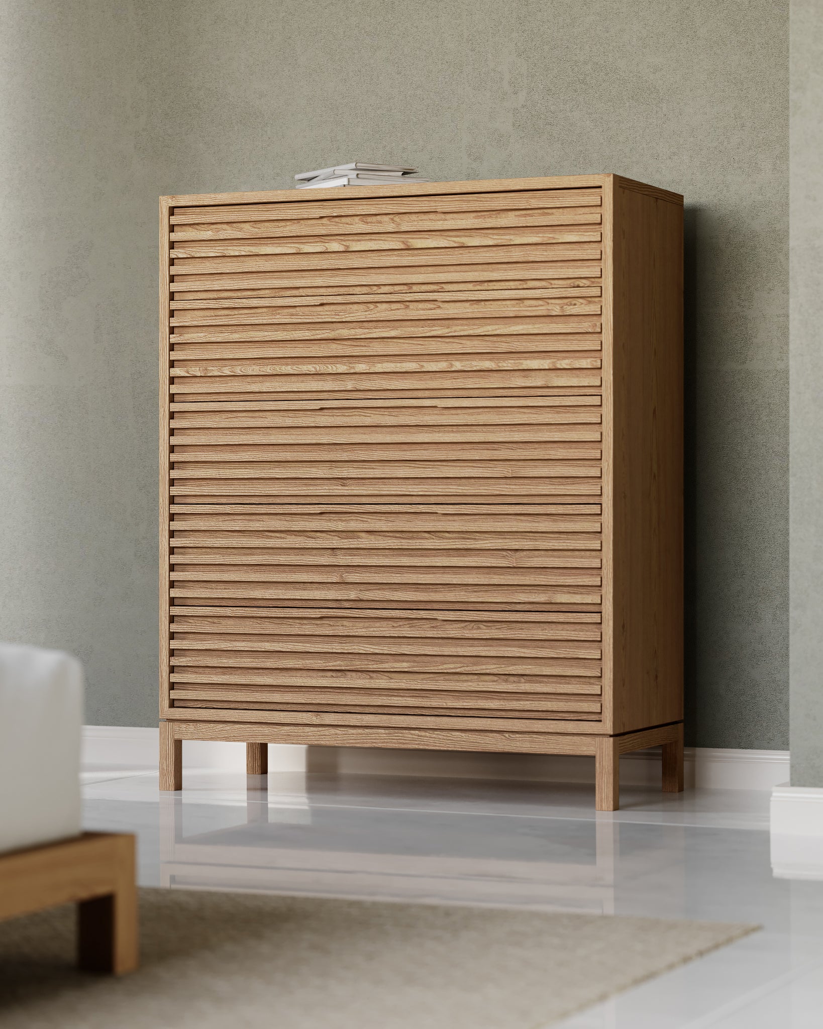 Commode Tanner à cinq tiroirs en frêne coloris lin