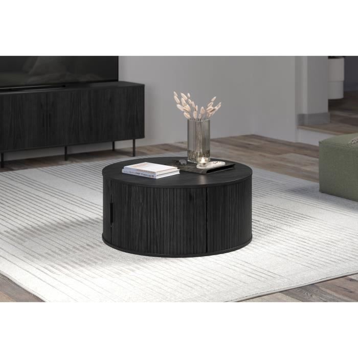 Table basse - Ronde - MDF - Noire - Essential - Diamètre 80 cm - Hauteur 36 cm - RONIN