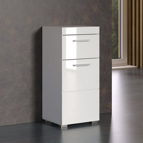 AMANDA meuble bas de salle de bains - 1 porte + 1 tiroir - L37 x P31 x H79 cm - Blanc - TRENDTEAM