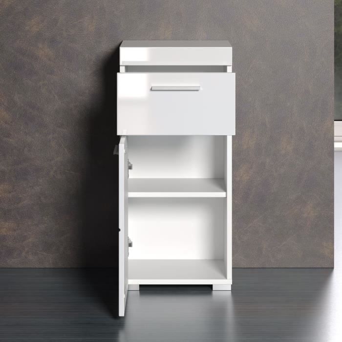 AMANDA meuble bas de salle de bains - 1 porte + 1 tiroir - L37 x P31 x H79 cm - Blanc - TRENDTEAM